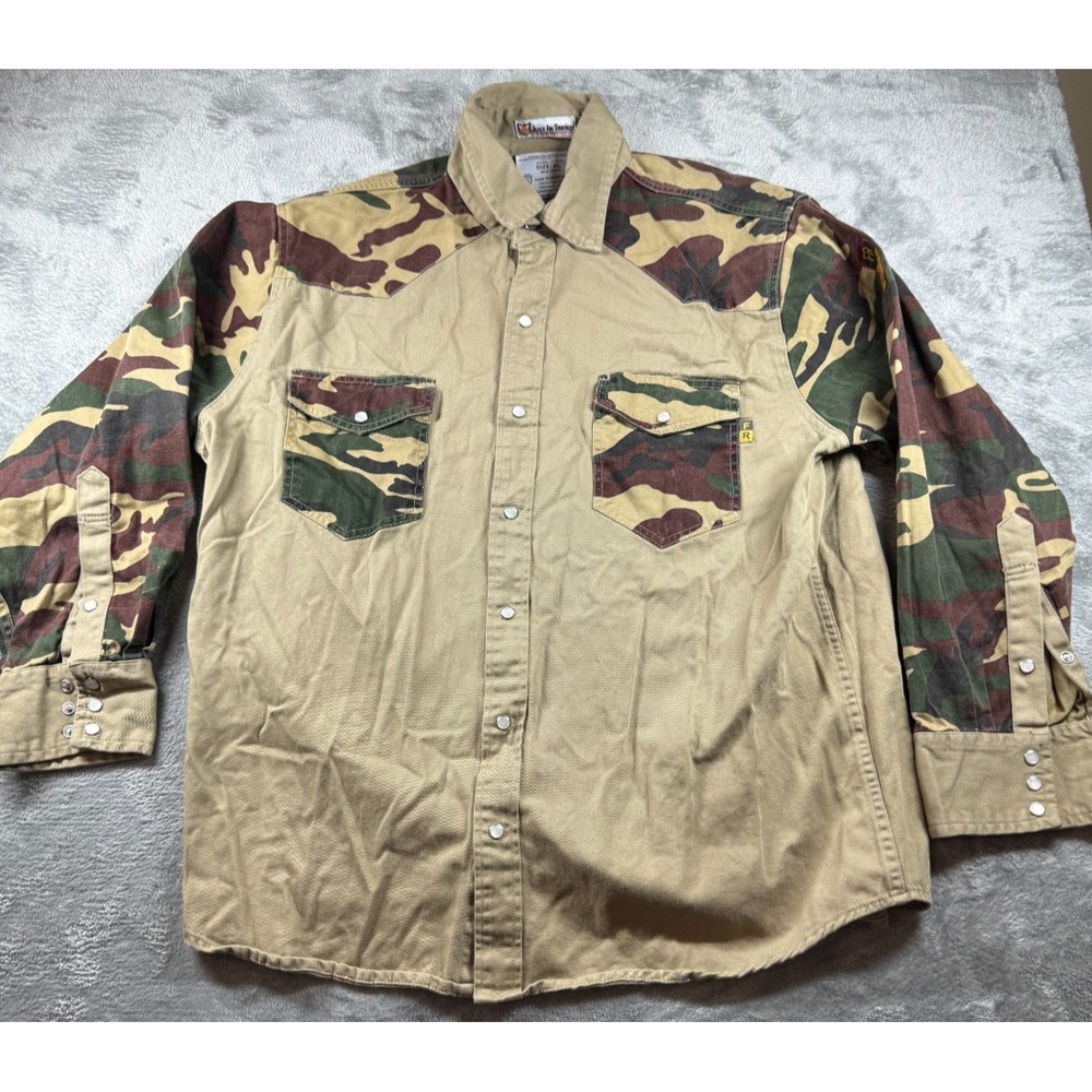 Just In Trend FR Camo Western Shirt XL Snap Front Flame Resistant Workwear